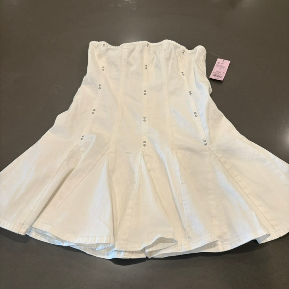 Wild Fable White Denim Strapless Mini Dress Studded Corset Style Size M NWT
